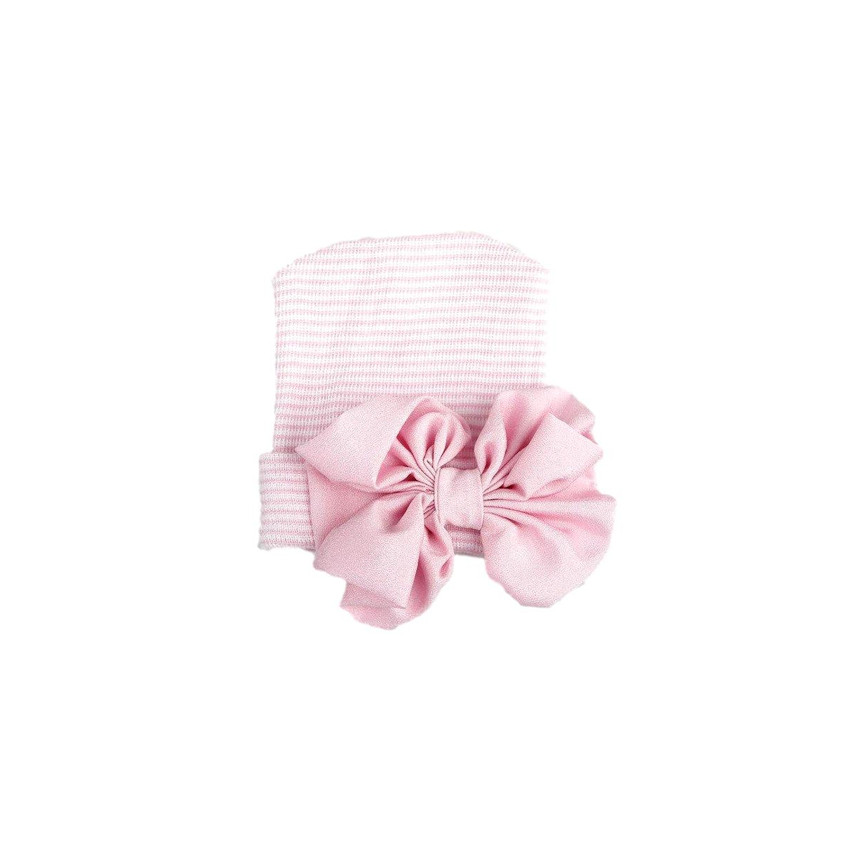 I LOVE MUM Einzelknoten Babymütze rosa-weiß gestreift 