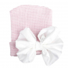 Babymütze mit weißer Glitzerschleife rosa gestreift