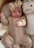 Beige gestricktes Baby-Outfit 3-6M