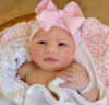 Babymütze rosa-weiß gestreift mit rosa Schleife extra warm