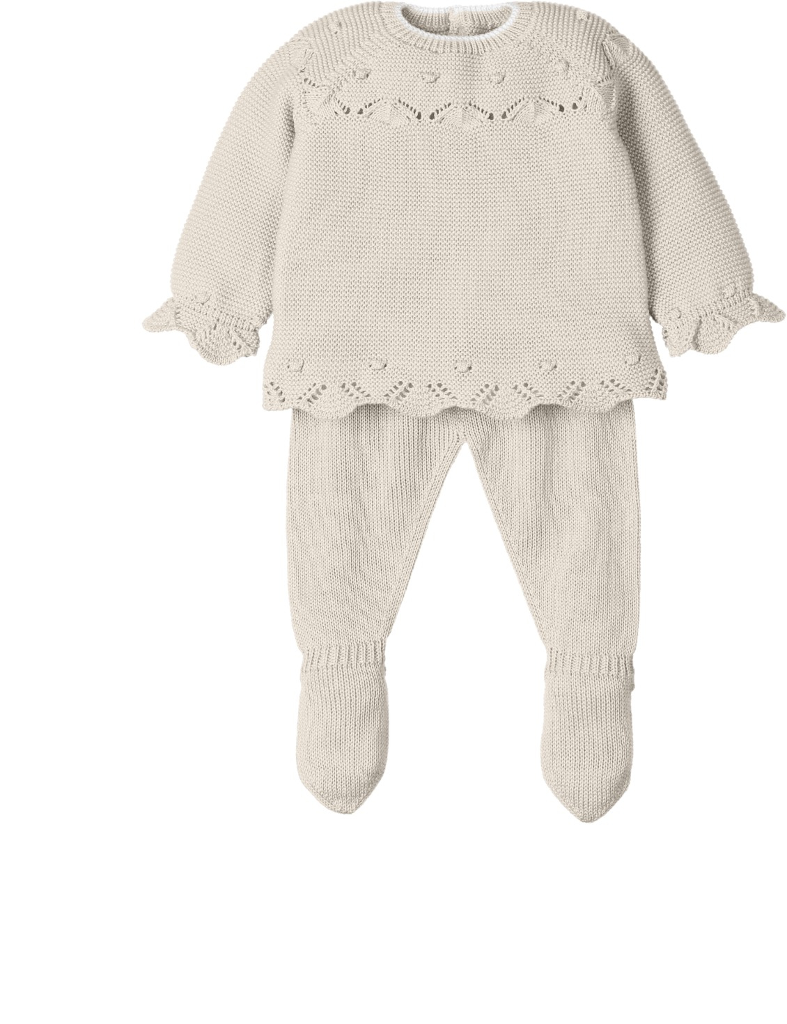 Klassisches beiges Strick-Baby-Outfit