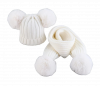 Winter Pompon Set Mütze und Schal creme mit weißen Pompons