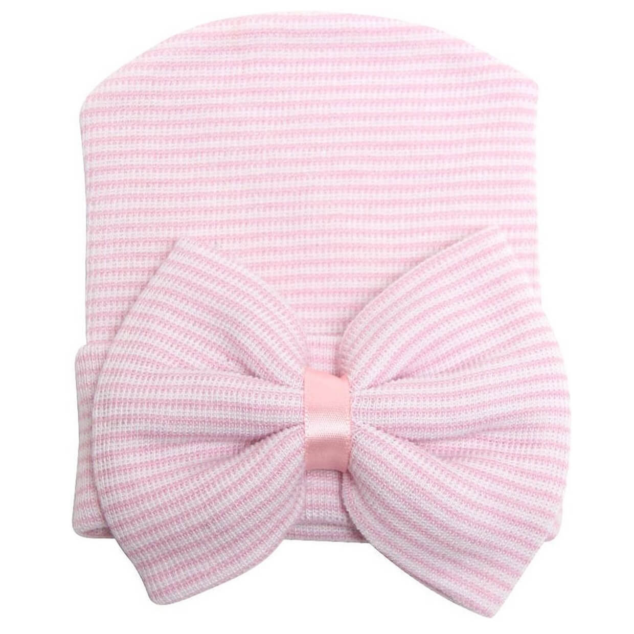 I LOVE ROCK Einzelknoten Babymütze rosa-weiß gestreift 