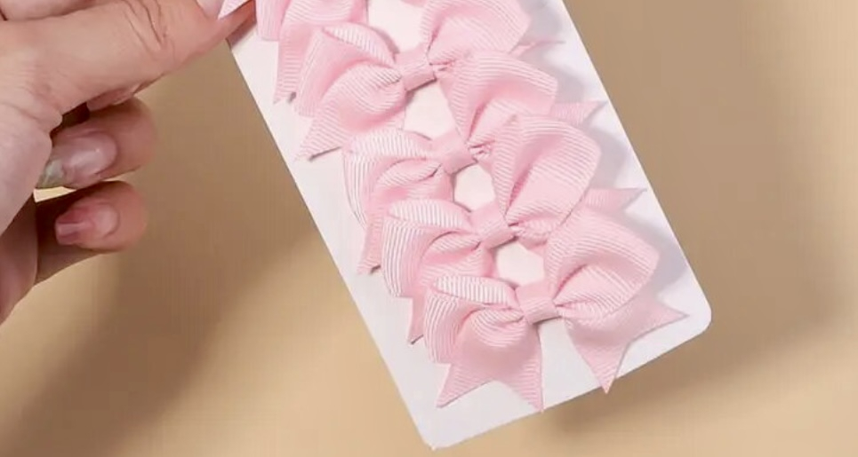 Light pink mini bow clip set 4PC