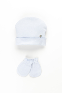 Neugeborene Mütze und Fäustlinge aus reinem Set in Blau