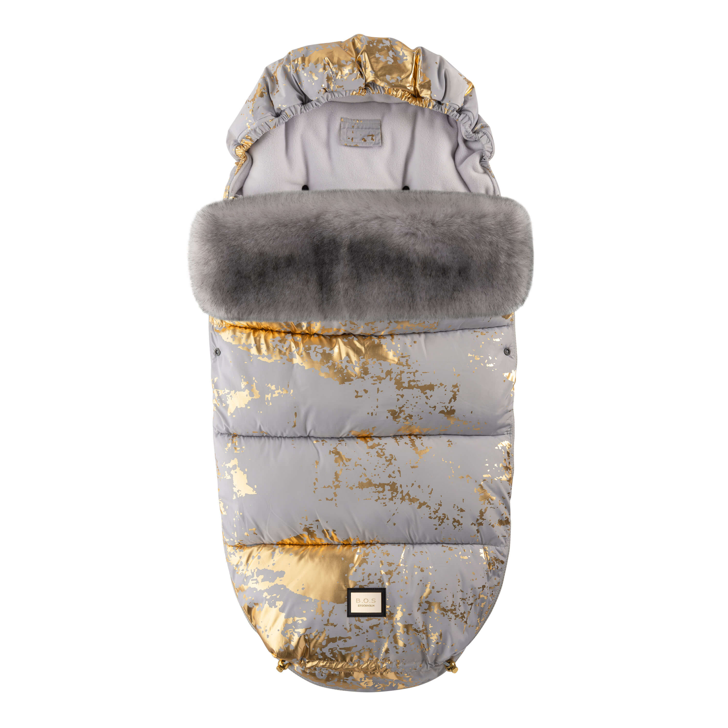 Luxus-Fußsack grau mit goldenen Details