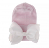 Babymütze Rosa gestreift mit weißer Schleife extra warm