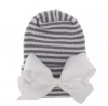 Neugeborener Hut grauweiß mit weißer Schleife extra warm